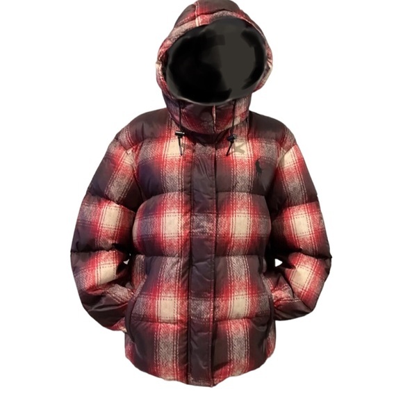 Polo Ralph Lauren Women's Carly Red Plaid‎ Down Puffer winter coat Jacket size M - Picture 2 of 10